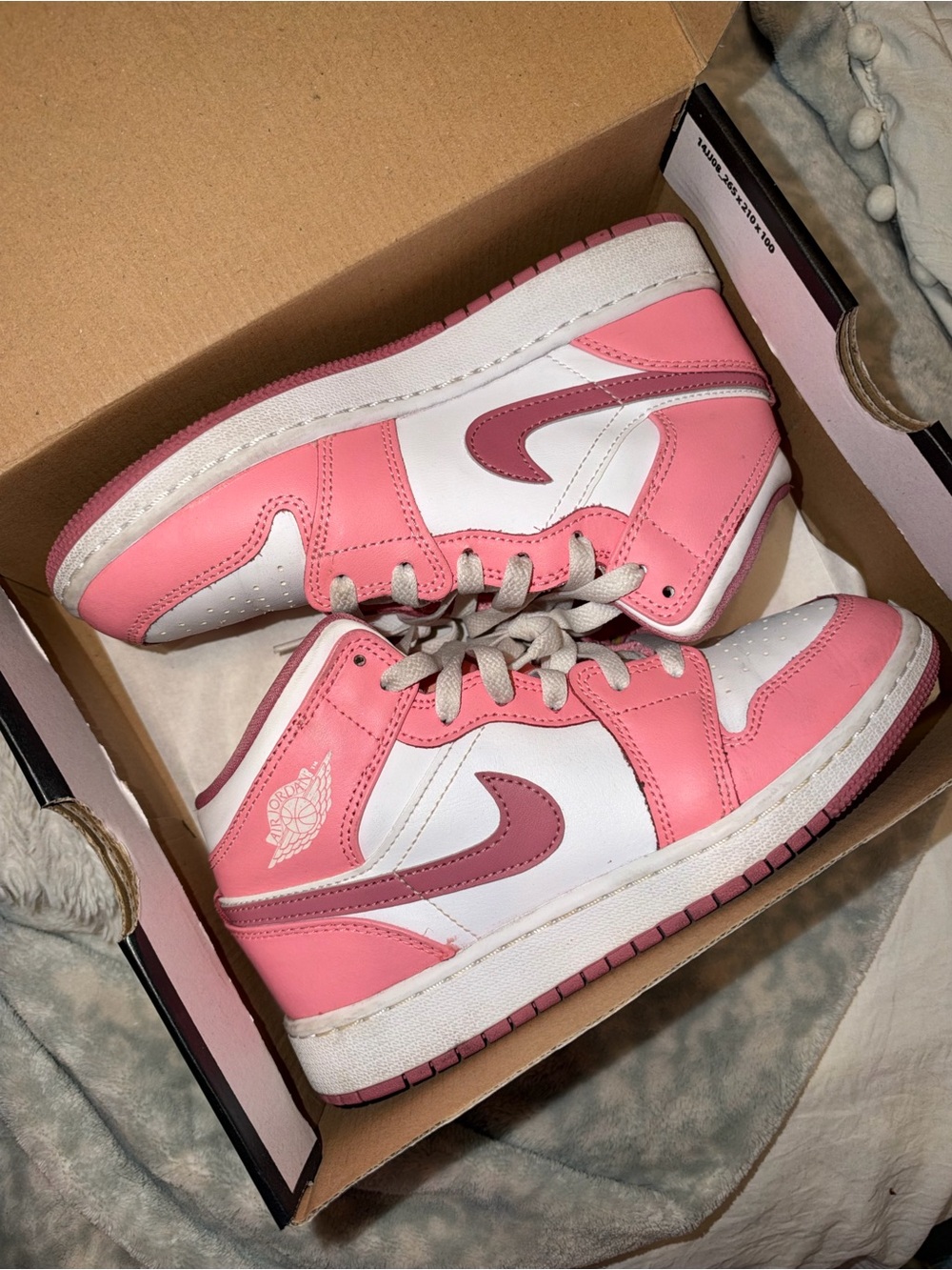 Nike Women's Pink and White High-Top Sneakers with Rose Swoosh